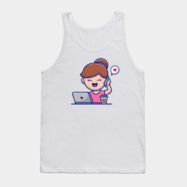 Girl Operating Laptop And Calling By Phone Tank Top by Catalyst Labs